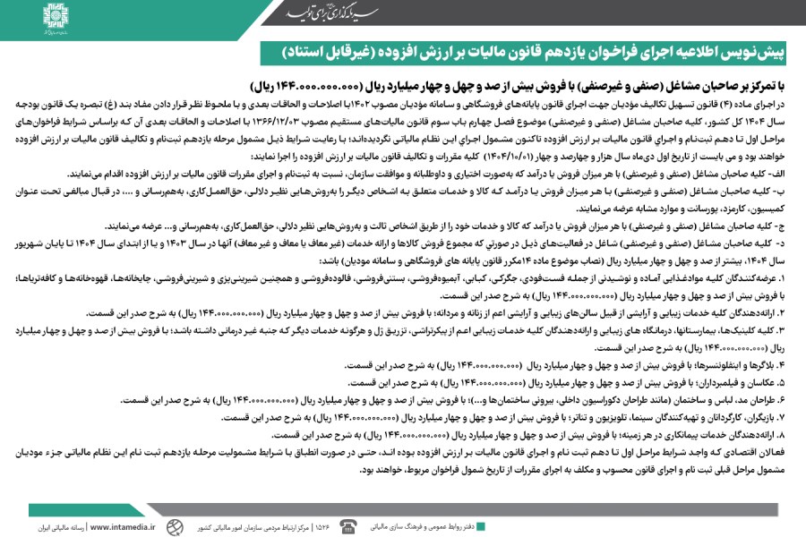 تصویر صفحه دوم پیش نویس فراخوان یازدهم ارزش افزوده